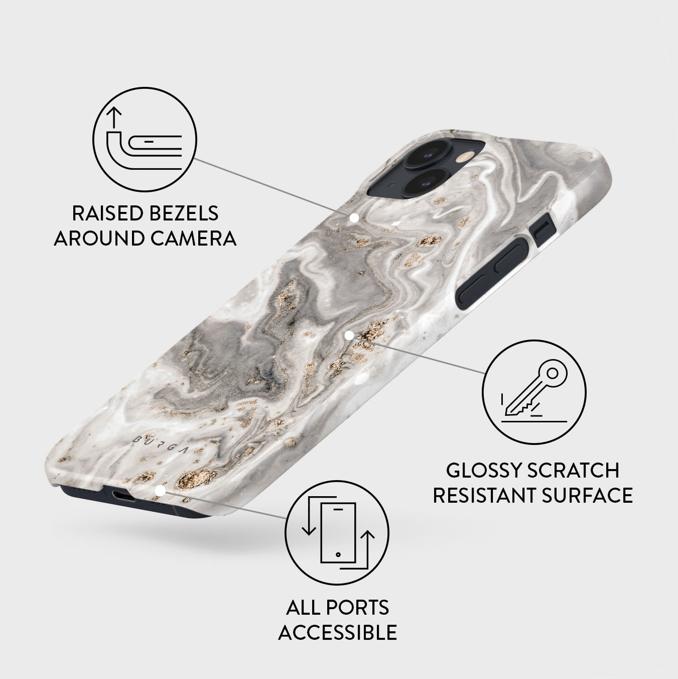 Snowstorm - Grey Marble iPhone 15 Case